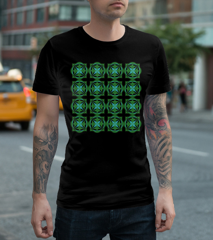 Psychedelic Geometric Green and Blue T-Shirt