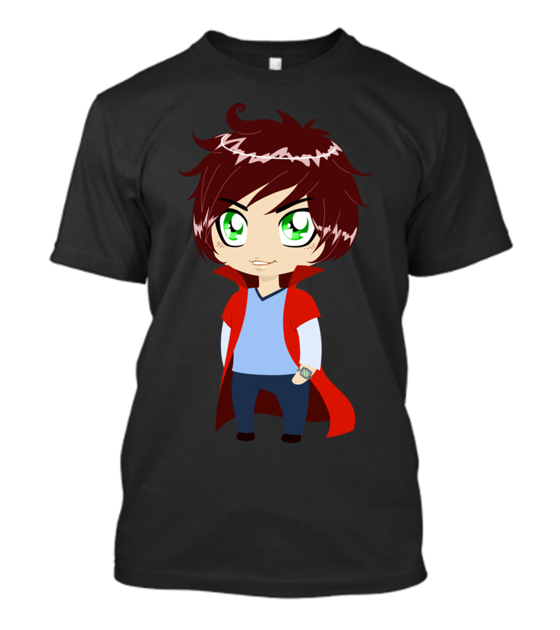 Guy In Blue Clothes With Red Cape And Green Eyes Anime T-Shirt