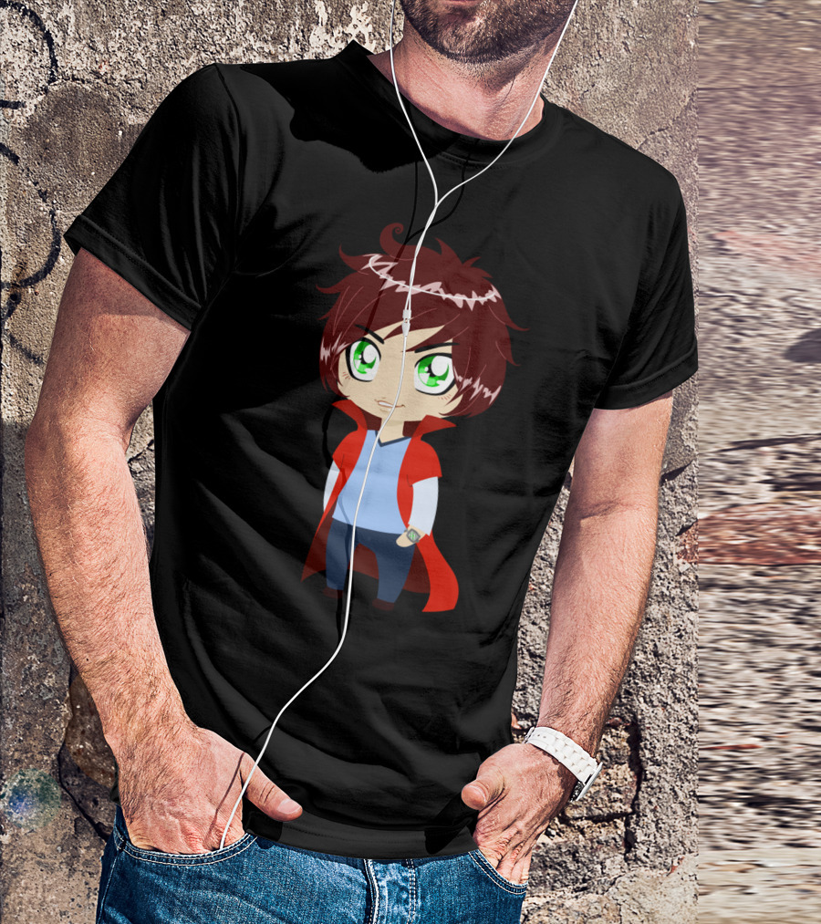 Guy In Blue Clothes With Red Cape And Green Eyes Anime T-Shirt