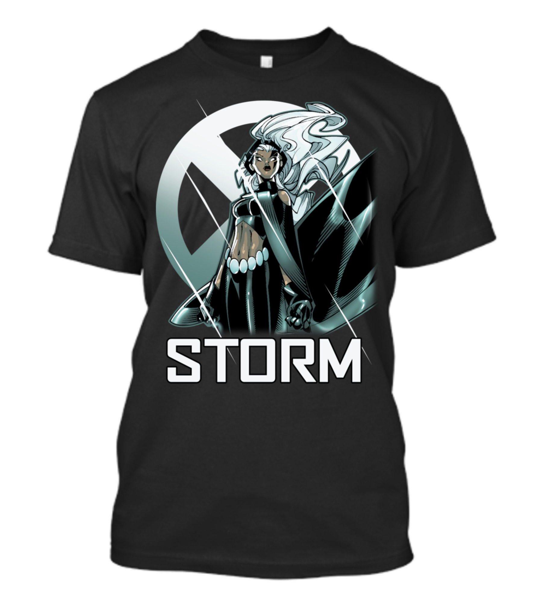 Storm With X-Men Emblem Background T-Shirt