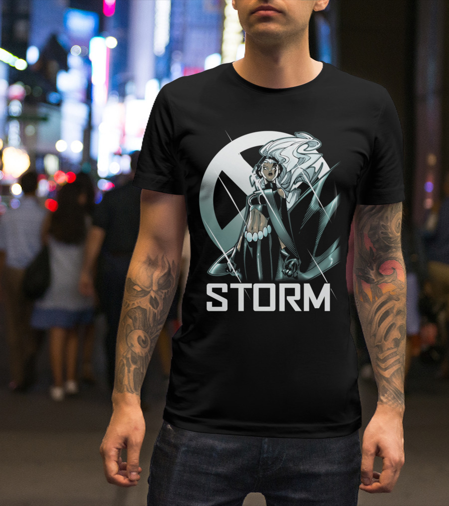 Storm With X-Men Emblem Background T-Shirt