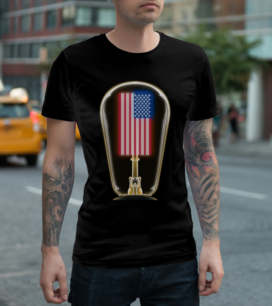 4th Of July Neon Light American Flag Bulb T-Shirt