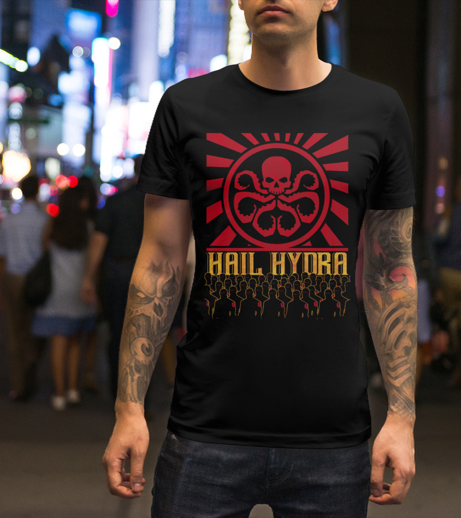 Hail Hydra Symbol With Red Skull And Crowd T-Shirt