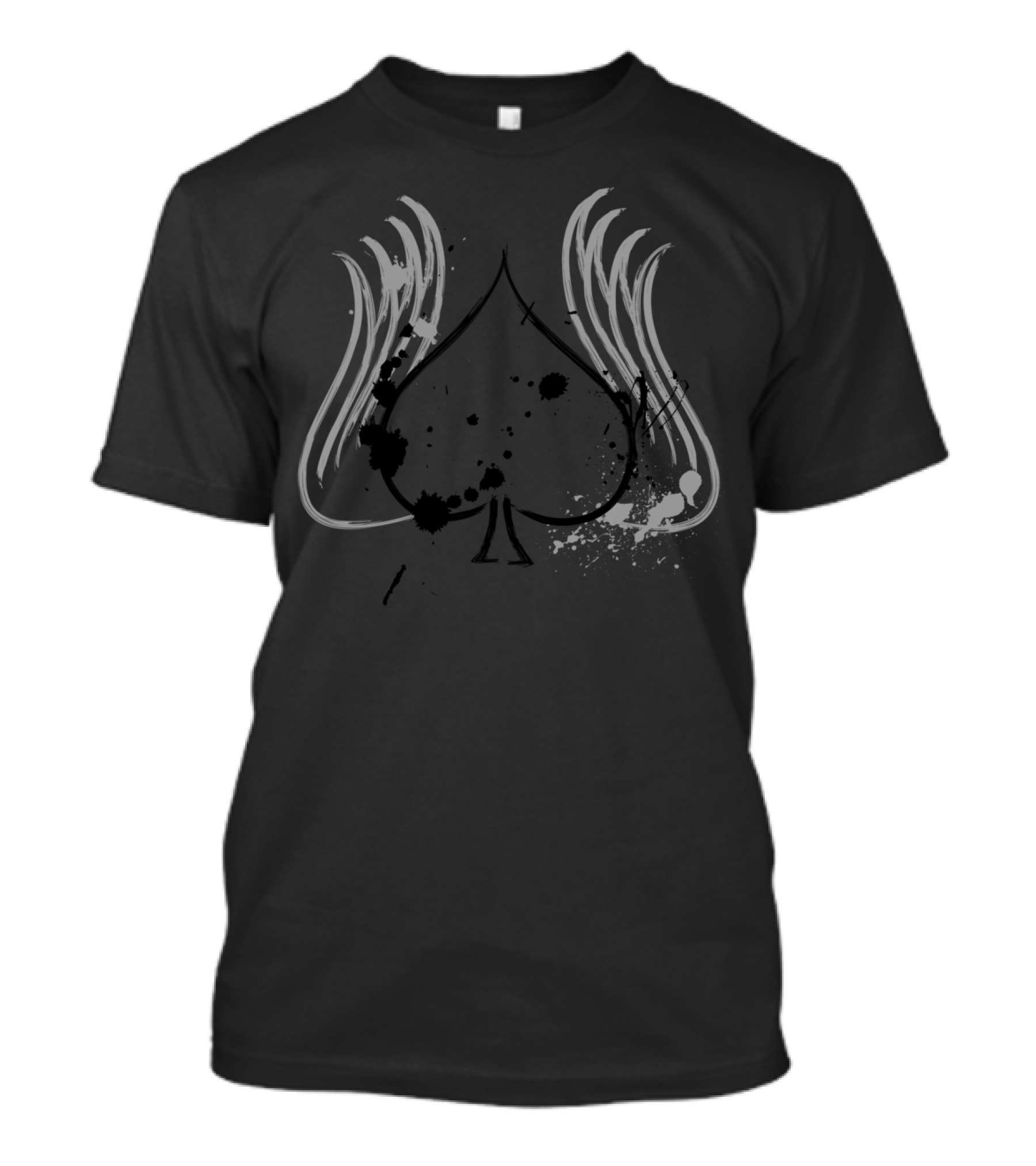 Black Ace Splatter Ink Winged Ace Spade T-Shirt