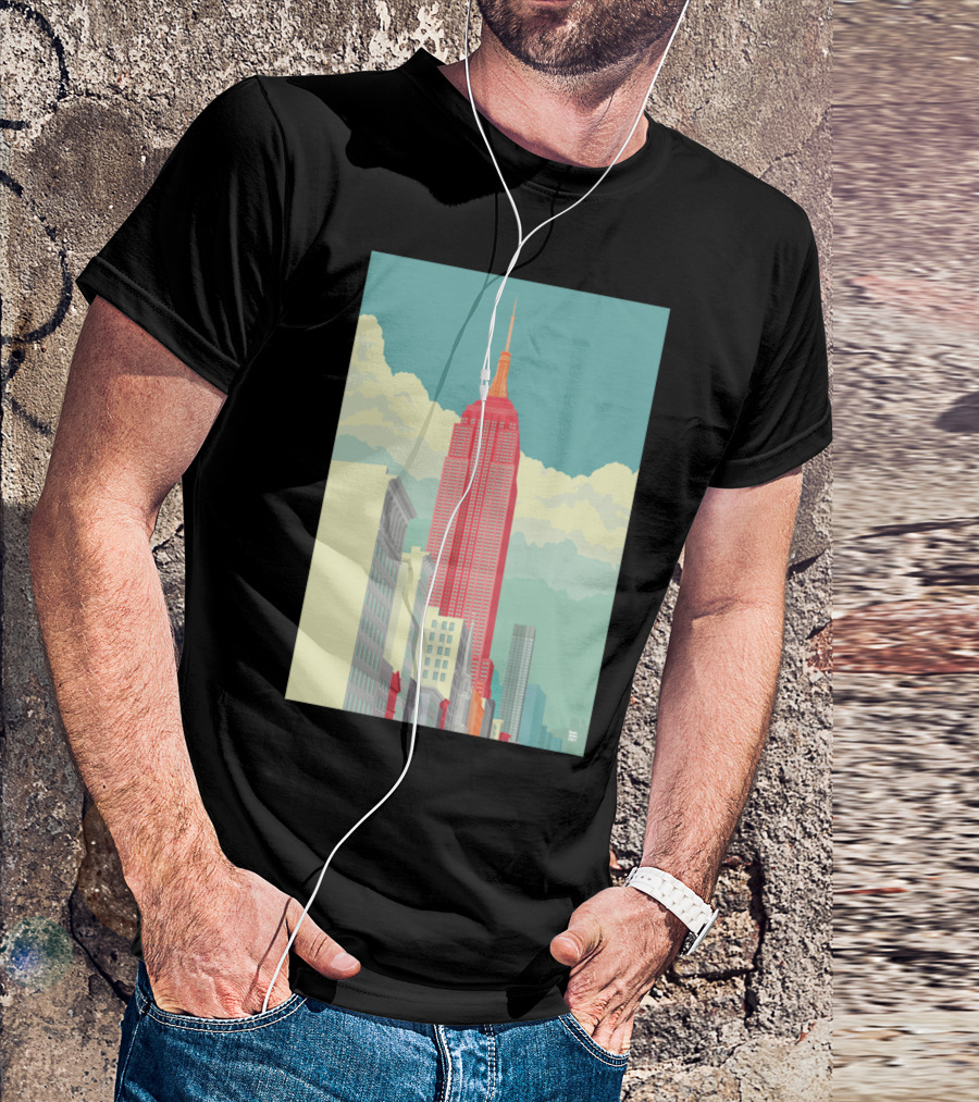 5th Avenue Empire State Building New York City Skyline Clouds T-Shirt