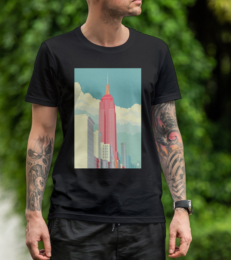 5th Avenue Empire State Building New York City Skyline Clouds T-Shirt