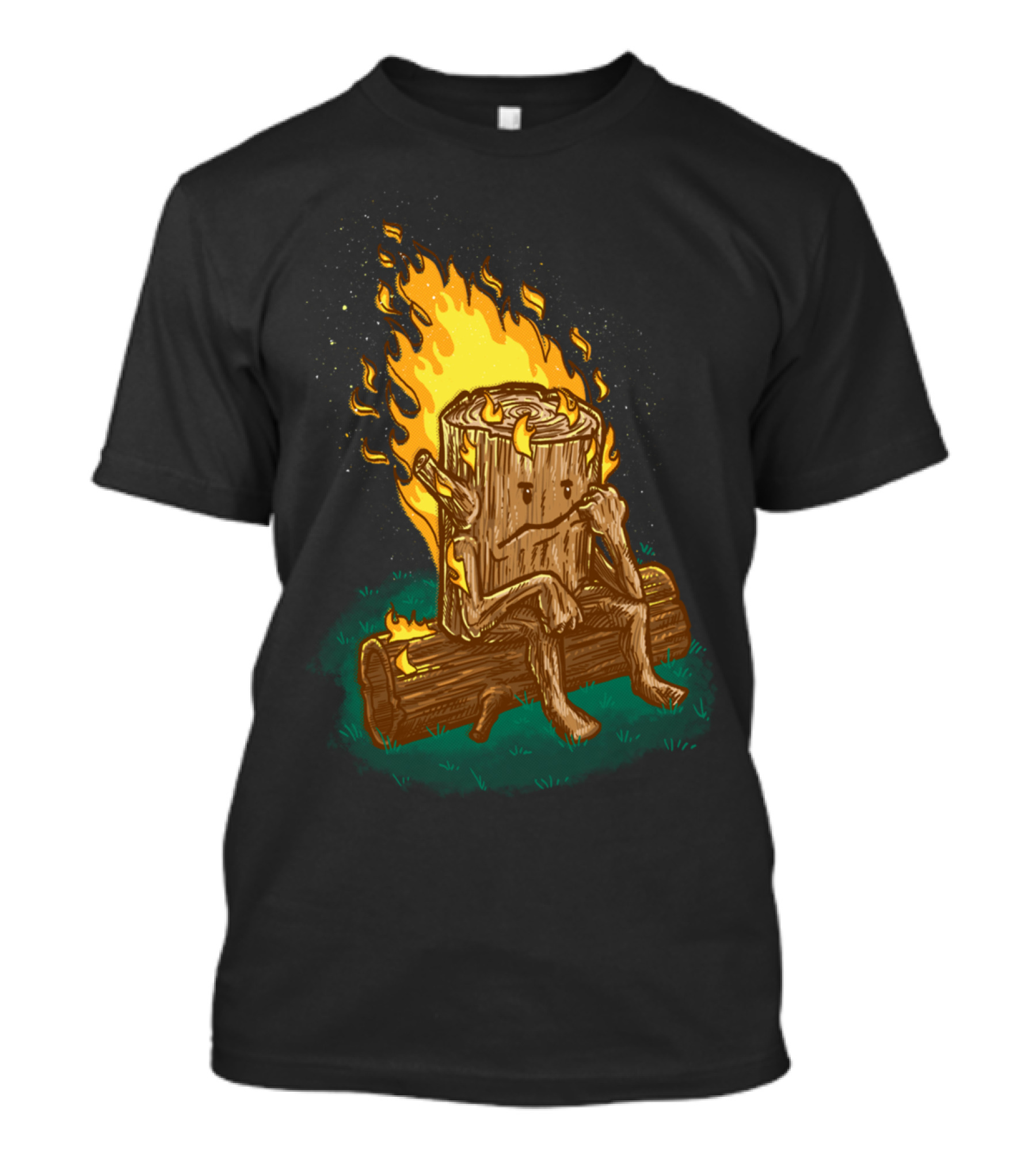 Bad Day Log Fire Burning Log With Sad Face T-Shirt