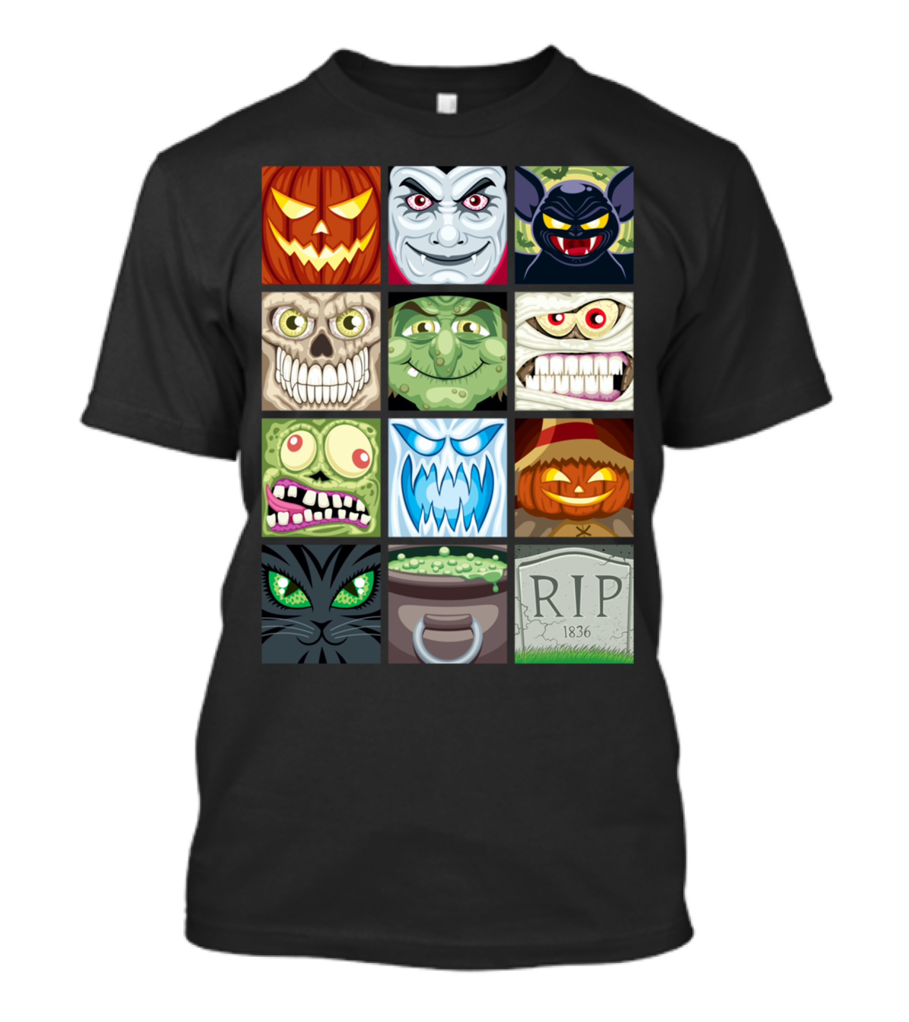Halloween Avatars Jack-O'-Lantern Skull Zombie Griffin Pumpkin Cat RIP 1836 T-Shirt
