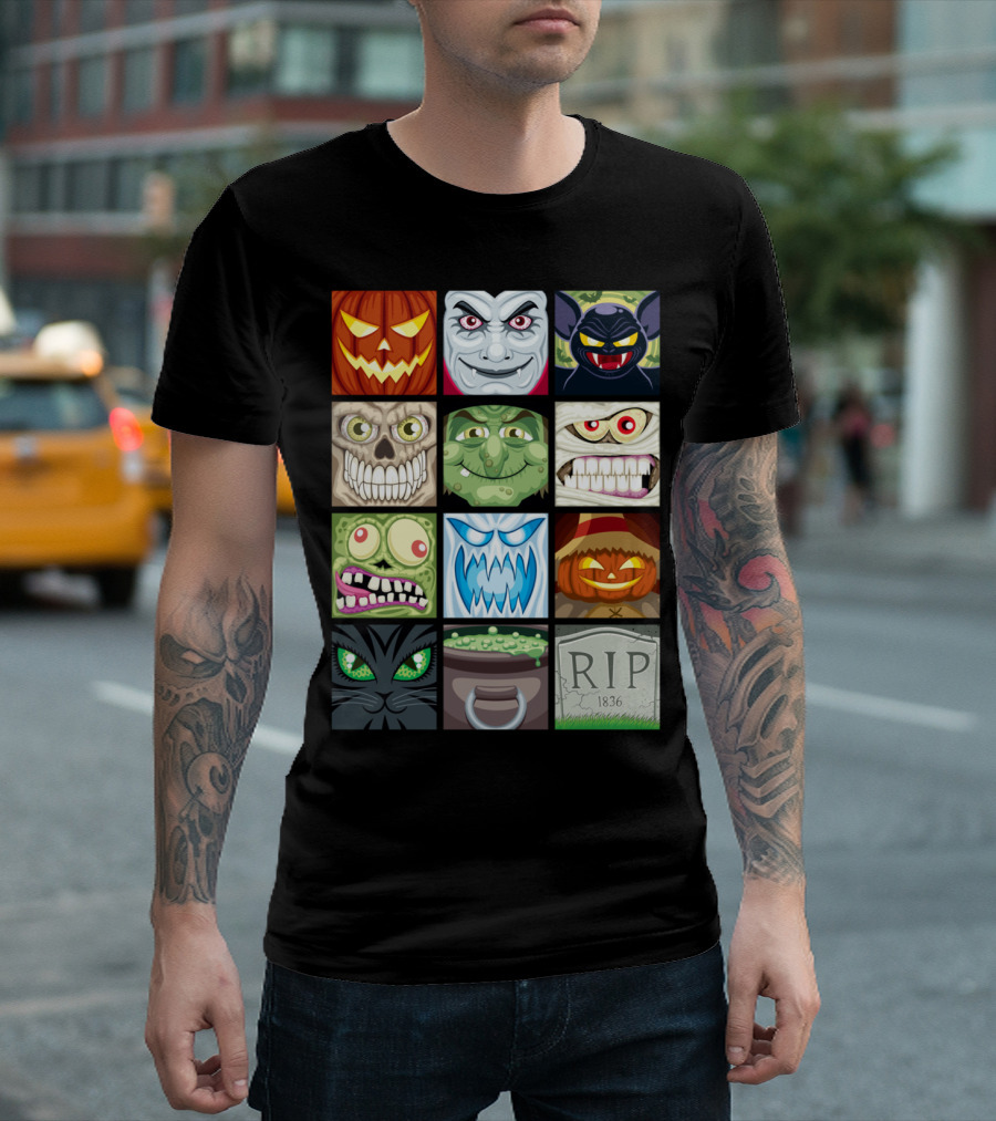 Halloween Avatars Jack-O'-Lantern Skull Zombie Griffin Pumpkin Cat RIP 1836 T-Shirt