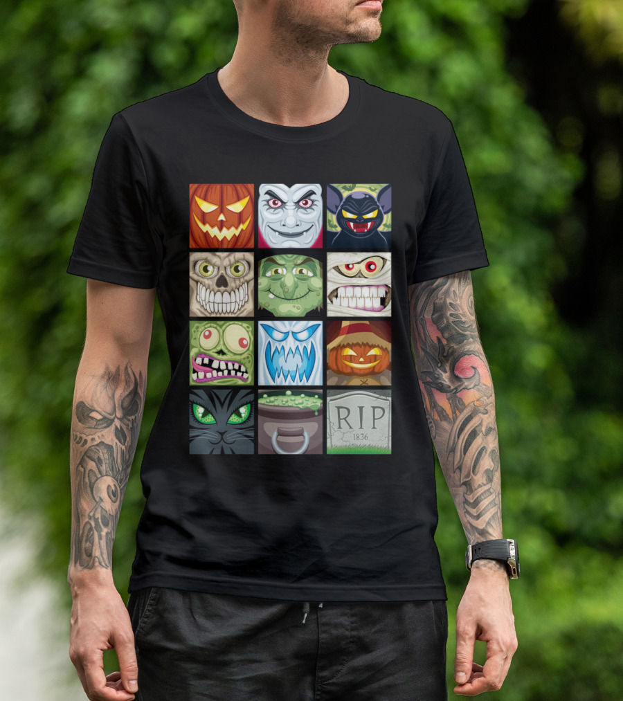 Halloween Avatars Jack-O'-Lantern Skull Zombie Griffin Pumpkin Cat RIP 1836 T-Shirt