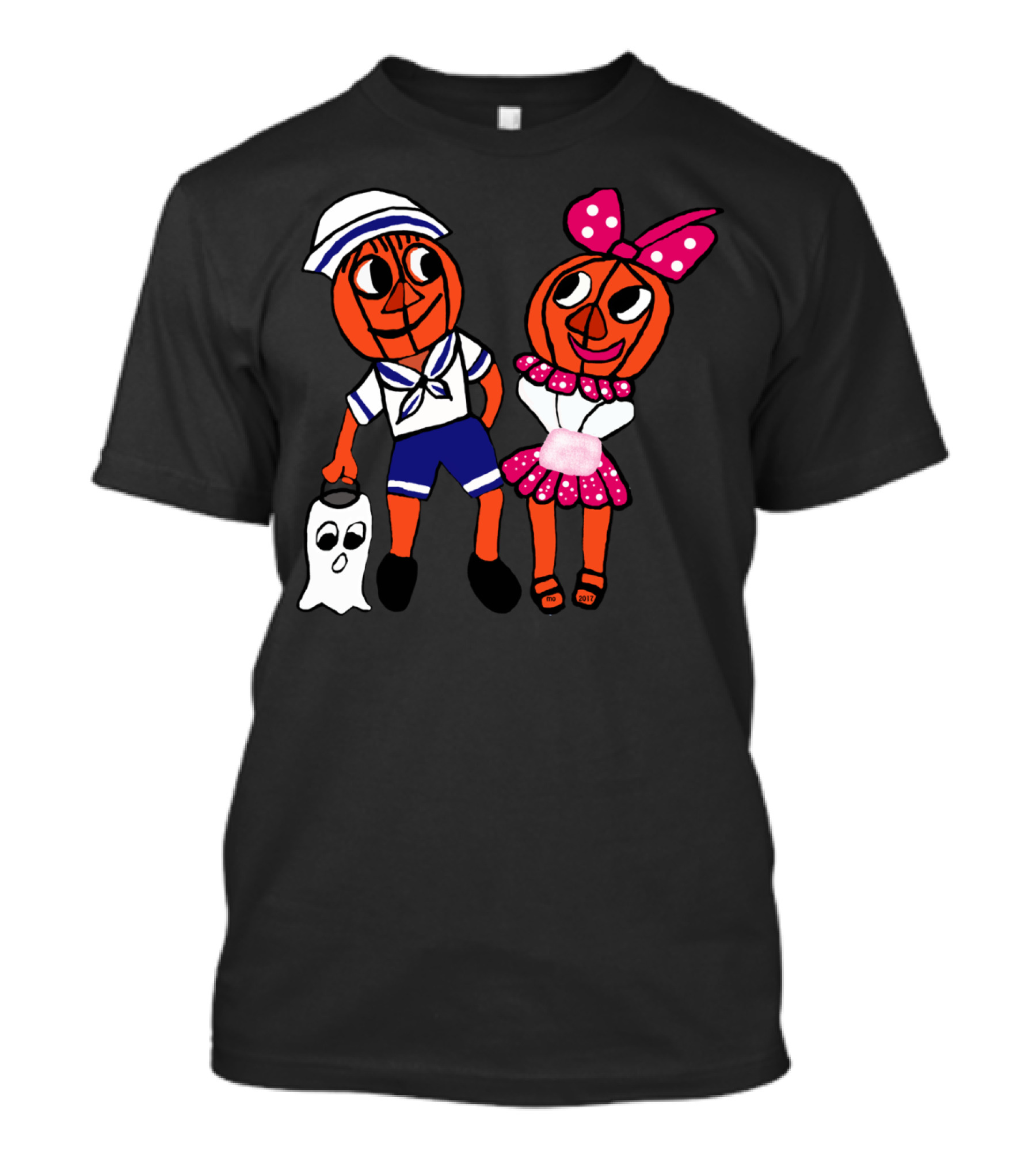Pumpkin Head Love Ghost Sailor And Bow Outfit Duo T-Shirt