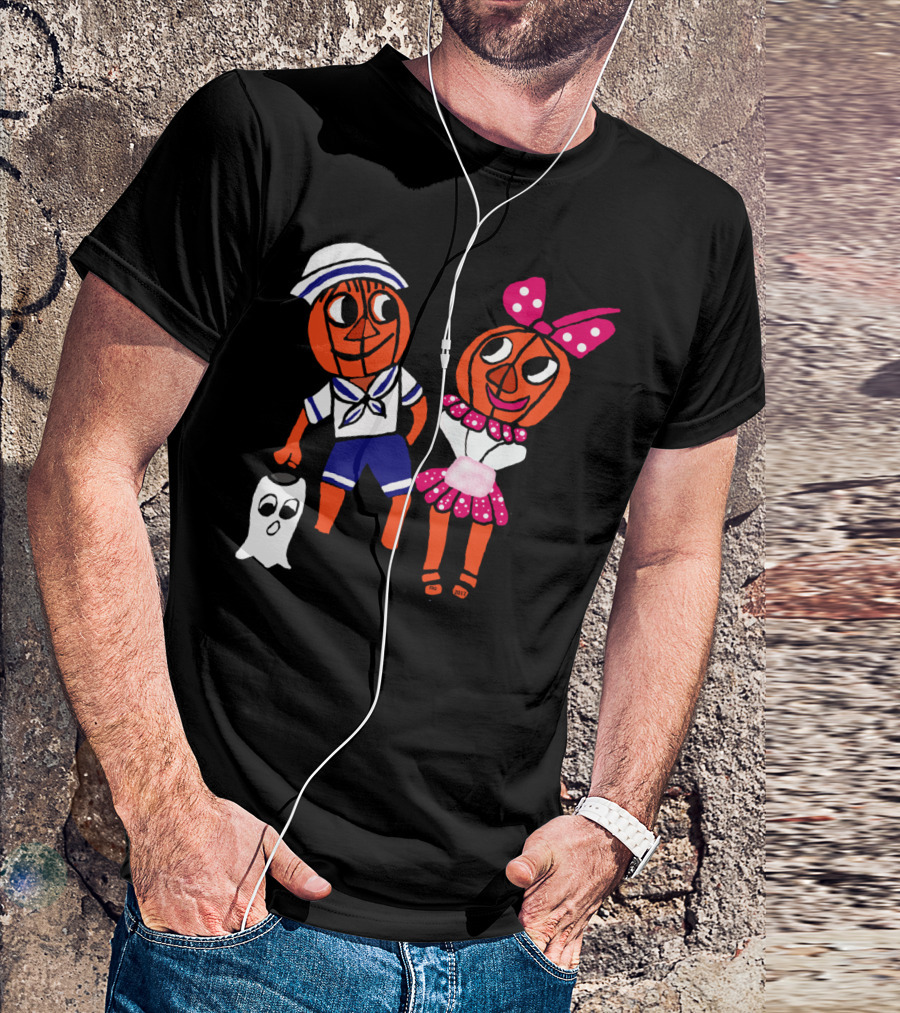 Pumpkin Head Love Ghost Sailor And Bow Outfit Duo T-Shirt
