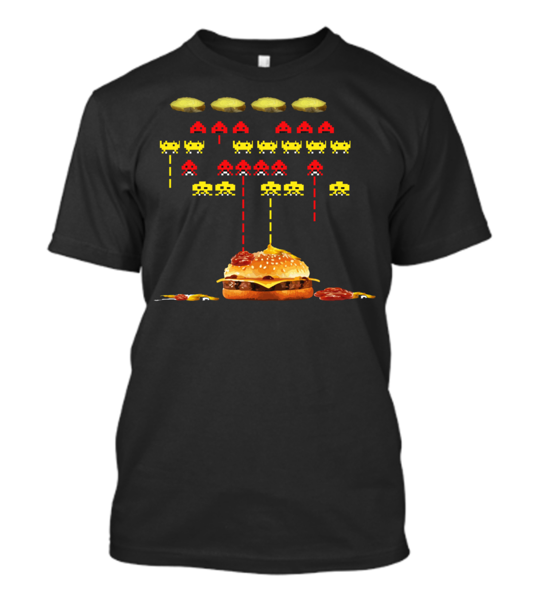 Hamburguer Space Attack Pixelated Cheeseburger Invaders Retro Gaming T-Shirt