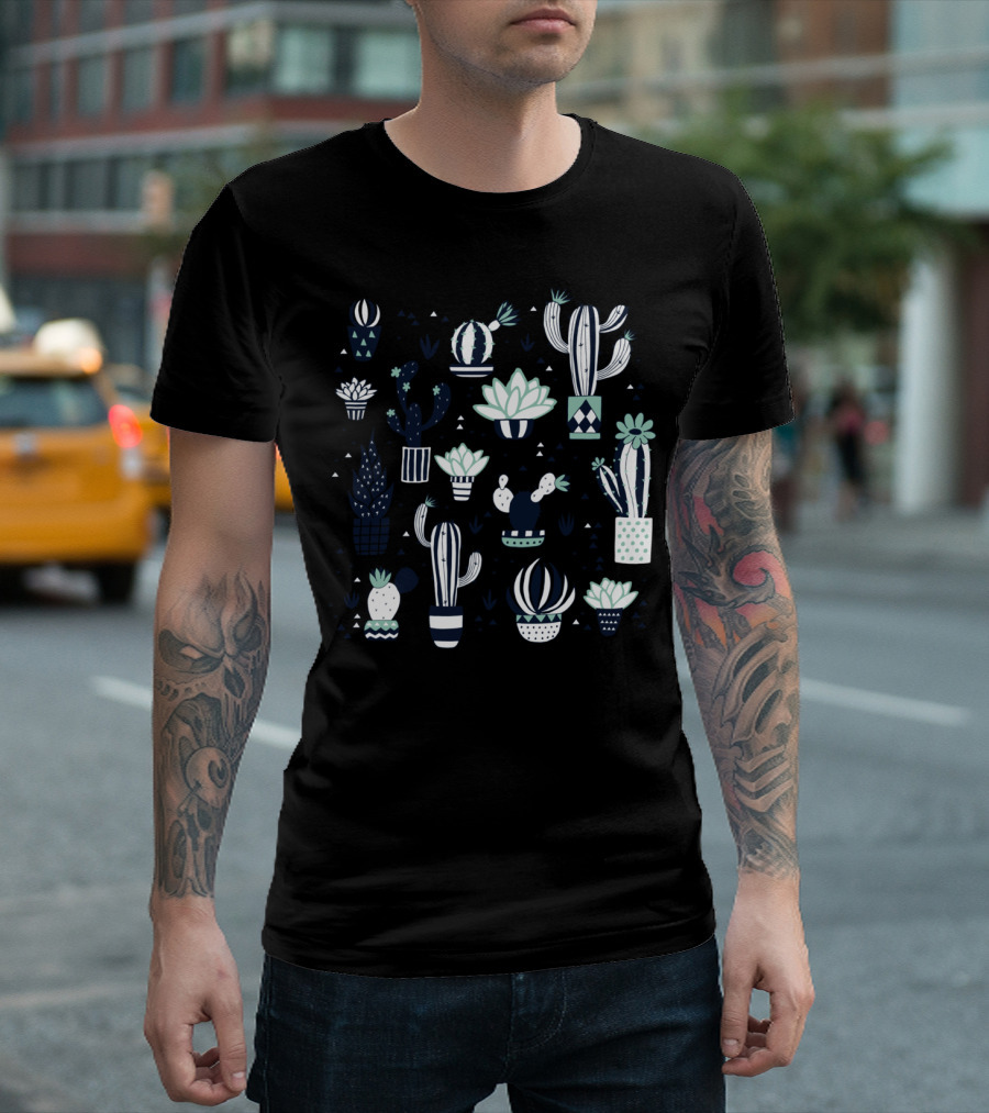 Black Cacti in Decorative Pots Collection T-Shirt