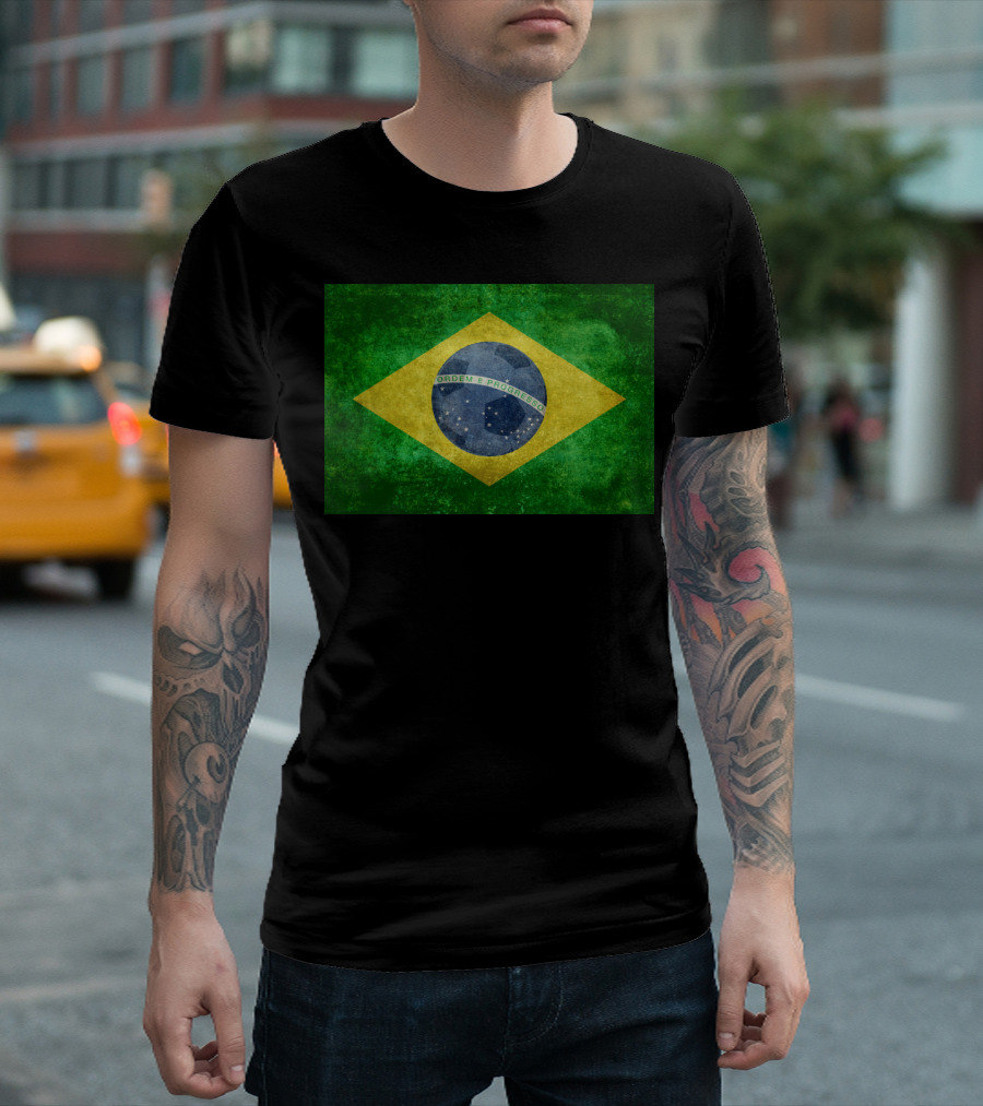 Flag Of Brazil Ordem E Progresso With Ball T-Shirt
