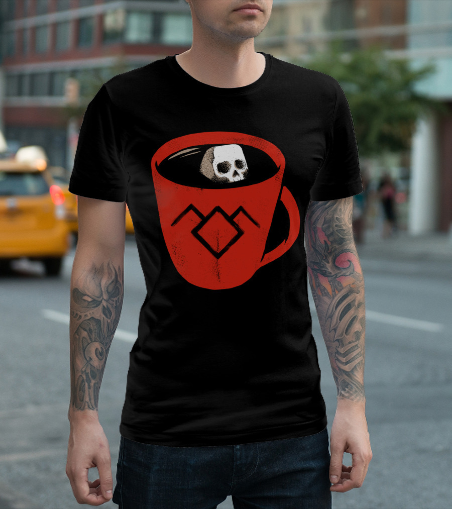 Black Coffee Skull Red Mug with Geometric T-Shirt