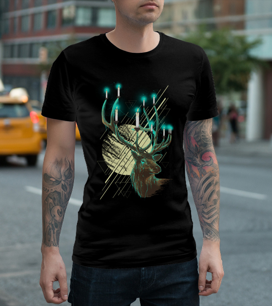 Deadfall Stag Antlers Candles Geometric Moonlight T-Shirt