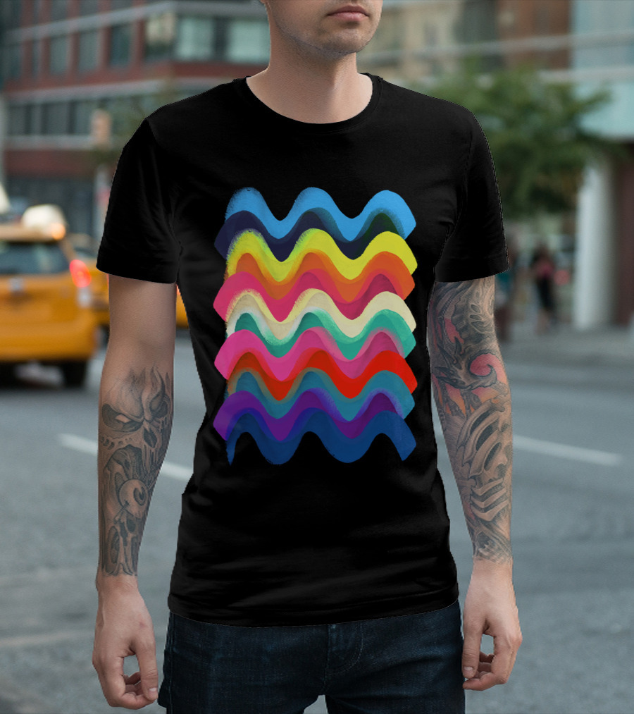 Colorful Artistic Waves Strokes Like Bac Vibrant Multicolor Wavy Lines T-Shirt