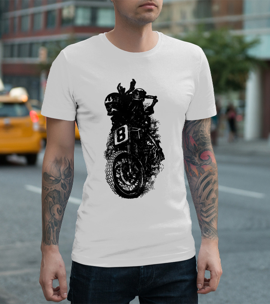 Deadly Biker Number 8 Skeleton Rider T-Shirt