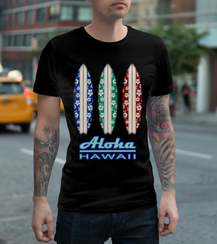 Aloha Hawaii Tropical Surfboards With Floral T-Shirt