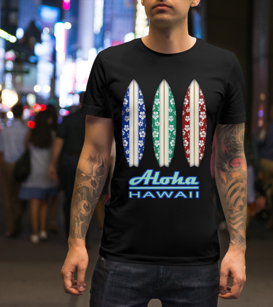 Aloha Hawaii Tropical Surfboards With Floral T-Shirt