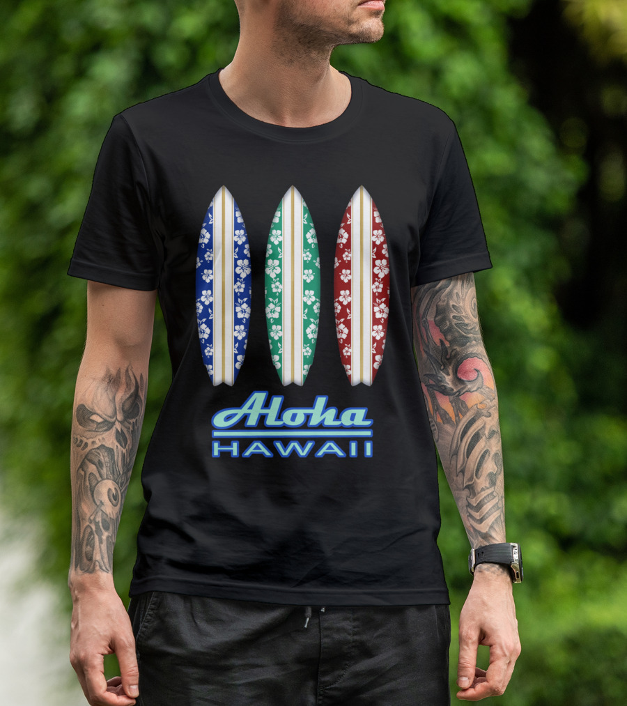 Aloha Hawaii Tropical Surfboards With Floral T-Shirt
