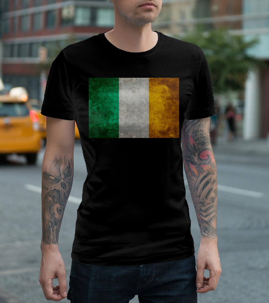Vintage Style Distressed Irish Tricolor Flag T-Shirt