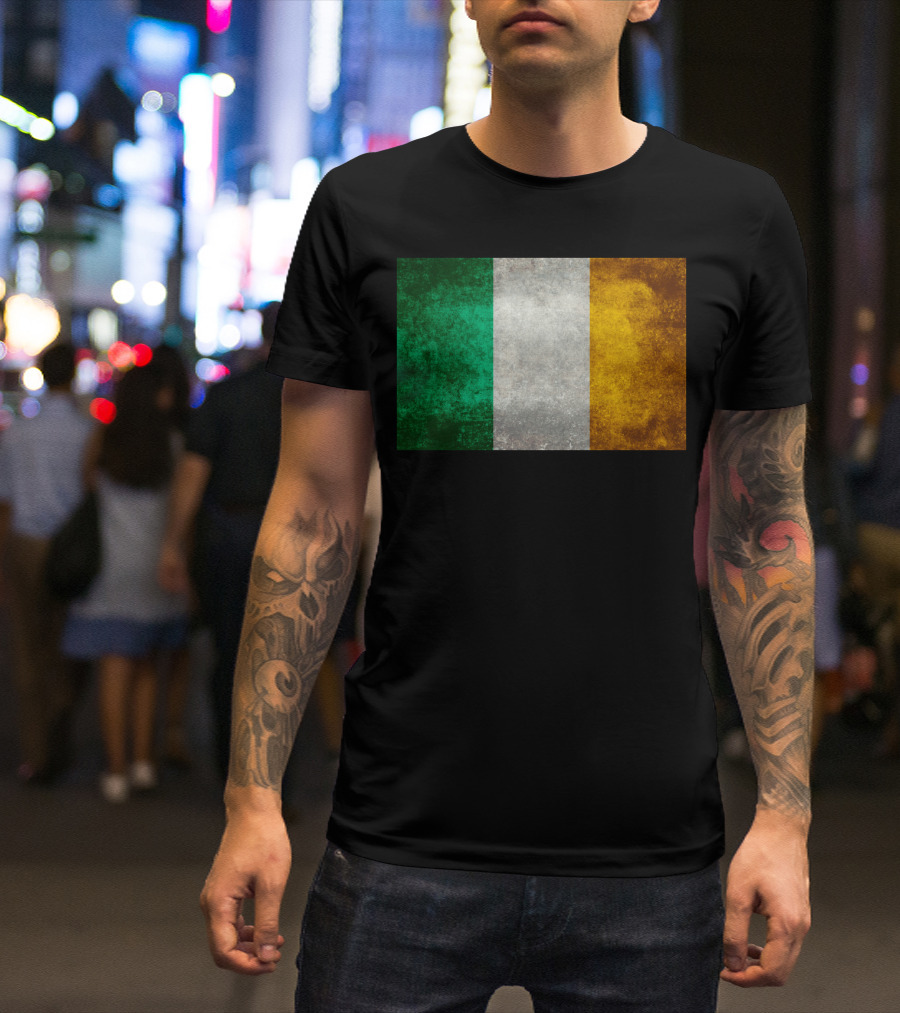Vintage Style Distressed Irish Tricolor Flag T-Shirt