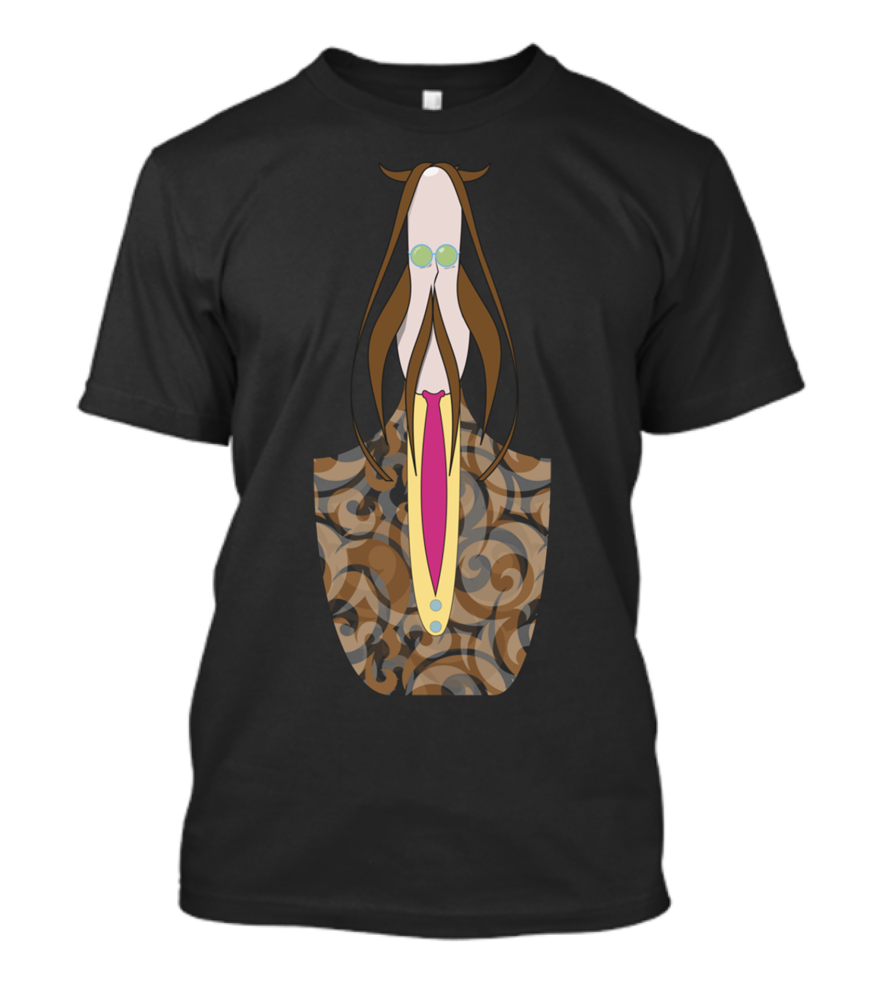 70s Mustache Icon With Swirl Pattern And Bold Tie T-Shirt