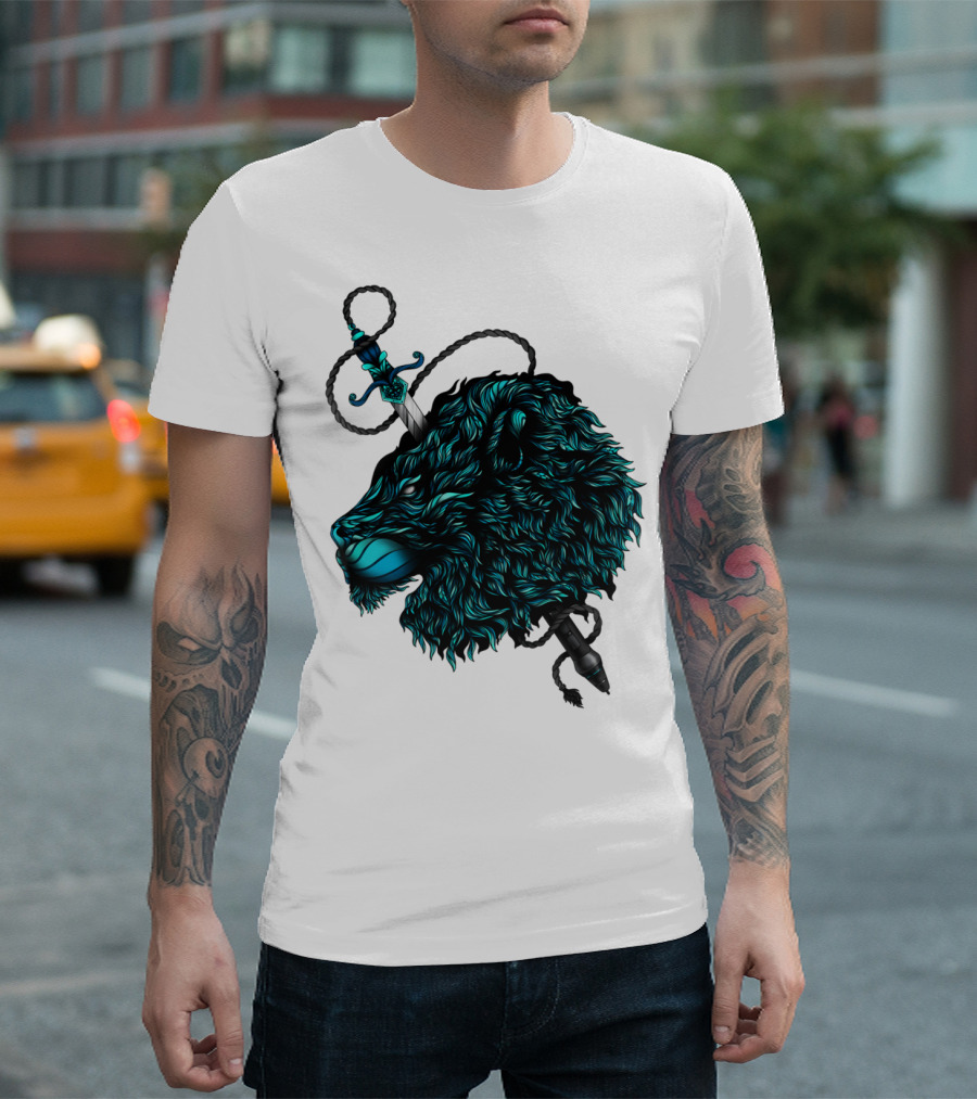 Courage Lion Head With Sword And Rope T-Shirt