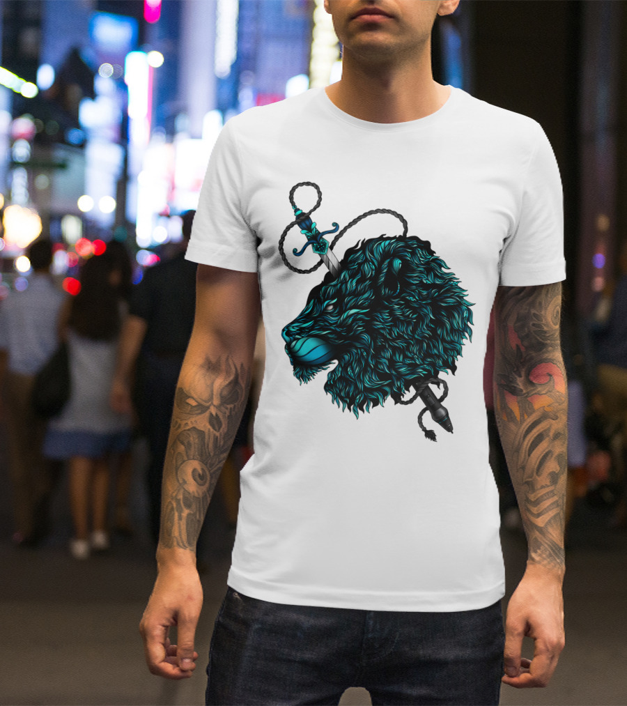Courage Lion Head With Sword And Rope T-Shirt