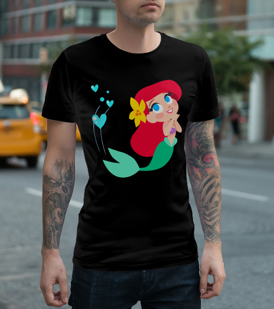 Ariel Mermaid Hearts Cute Flower Disney T-Shirt