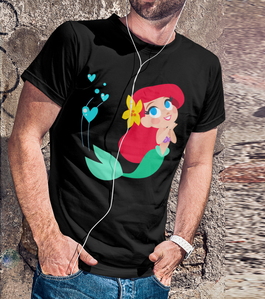 Ariel Mermaid Hearts Cute Flower Disney T-Shirt