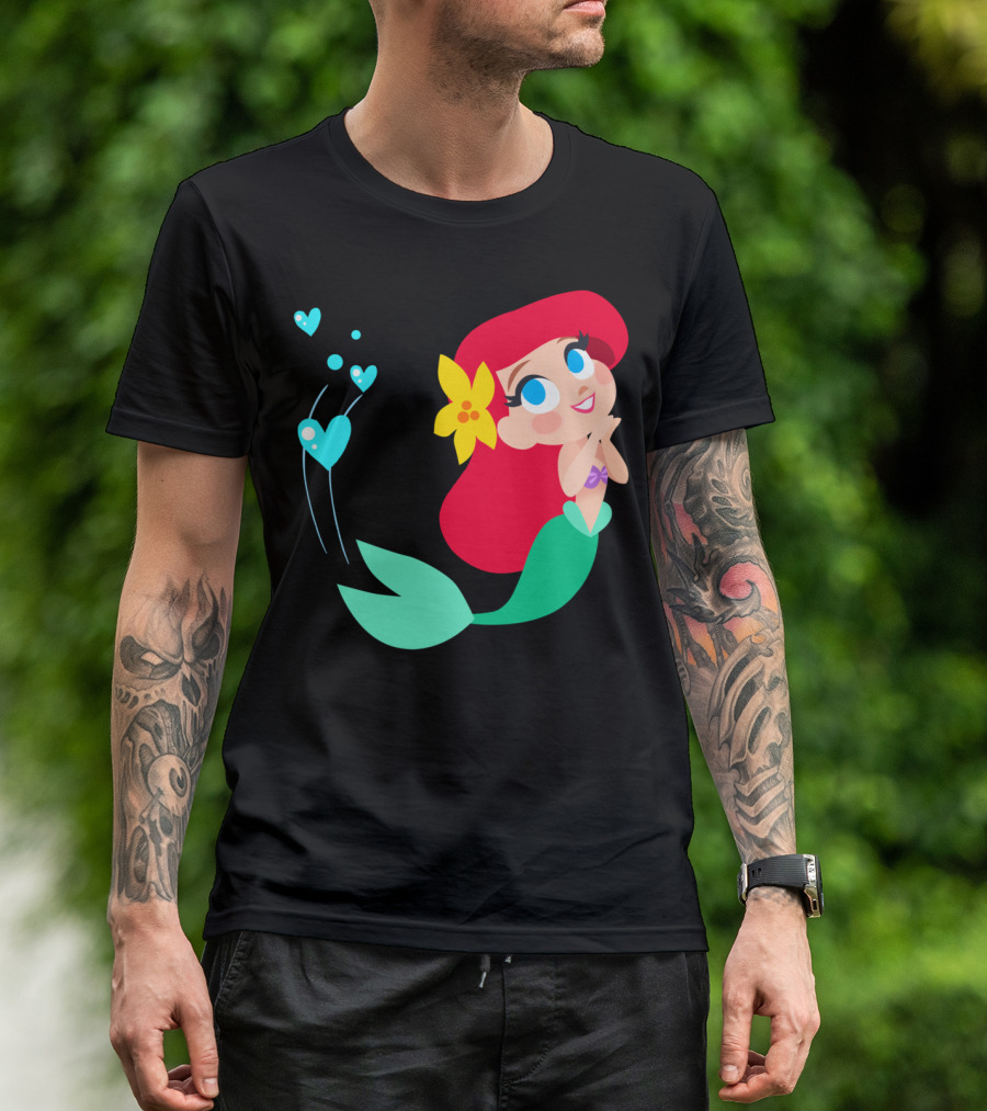 Ariel Mermaid Hearts Cute Flower Disney T-Shirt