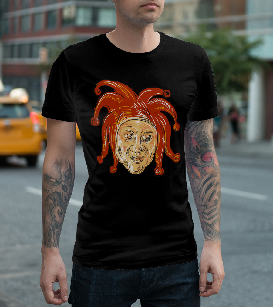 Court Jester Head Drawing Red Jester Hat T-Shirt