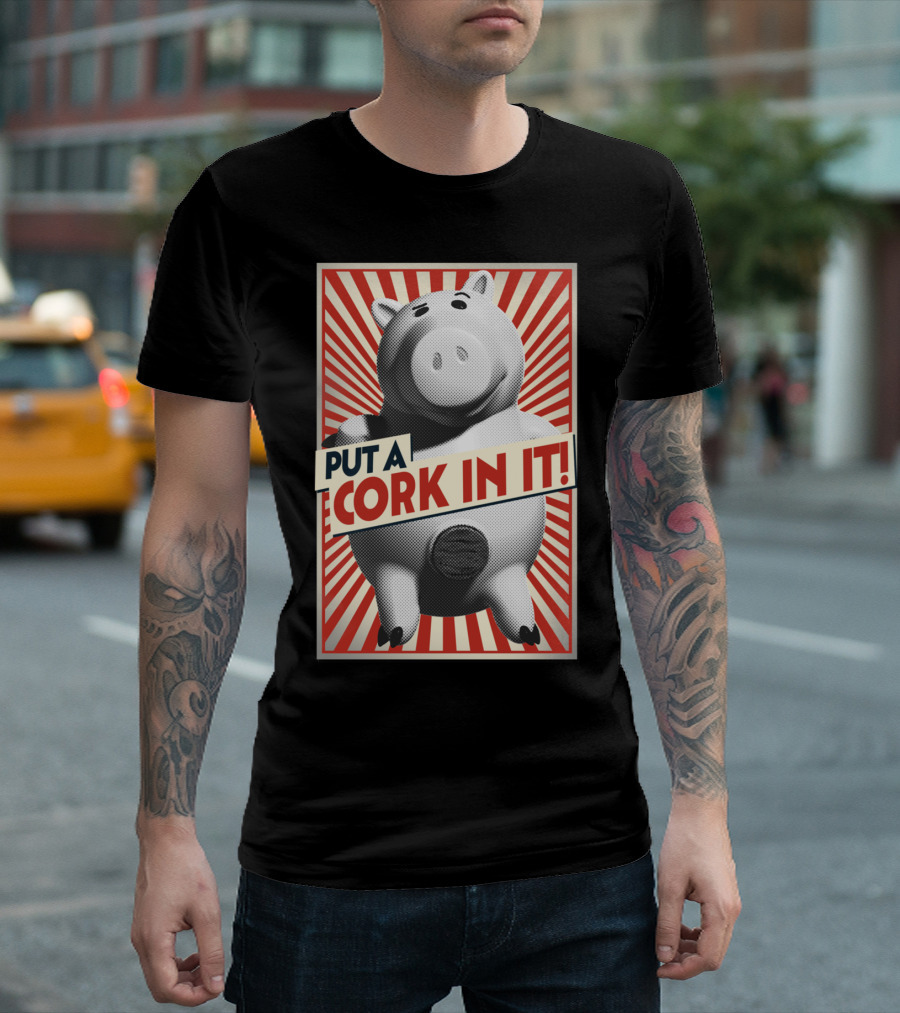 PUT A CORK IN IT Pig Pop Art Style Red Stripes T-Shirt