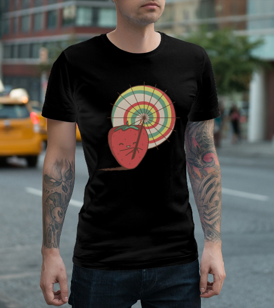 Strawberry Frye Fun Colorful Fruit with Parasol T-Shirt