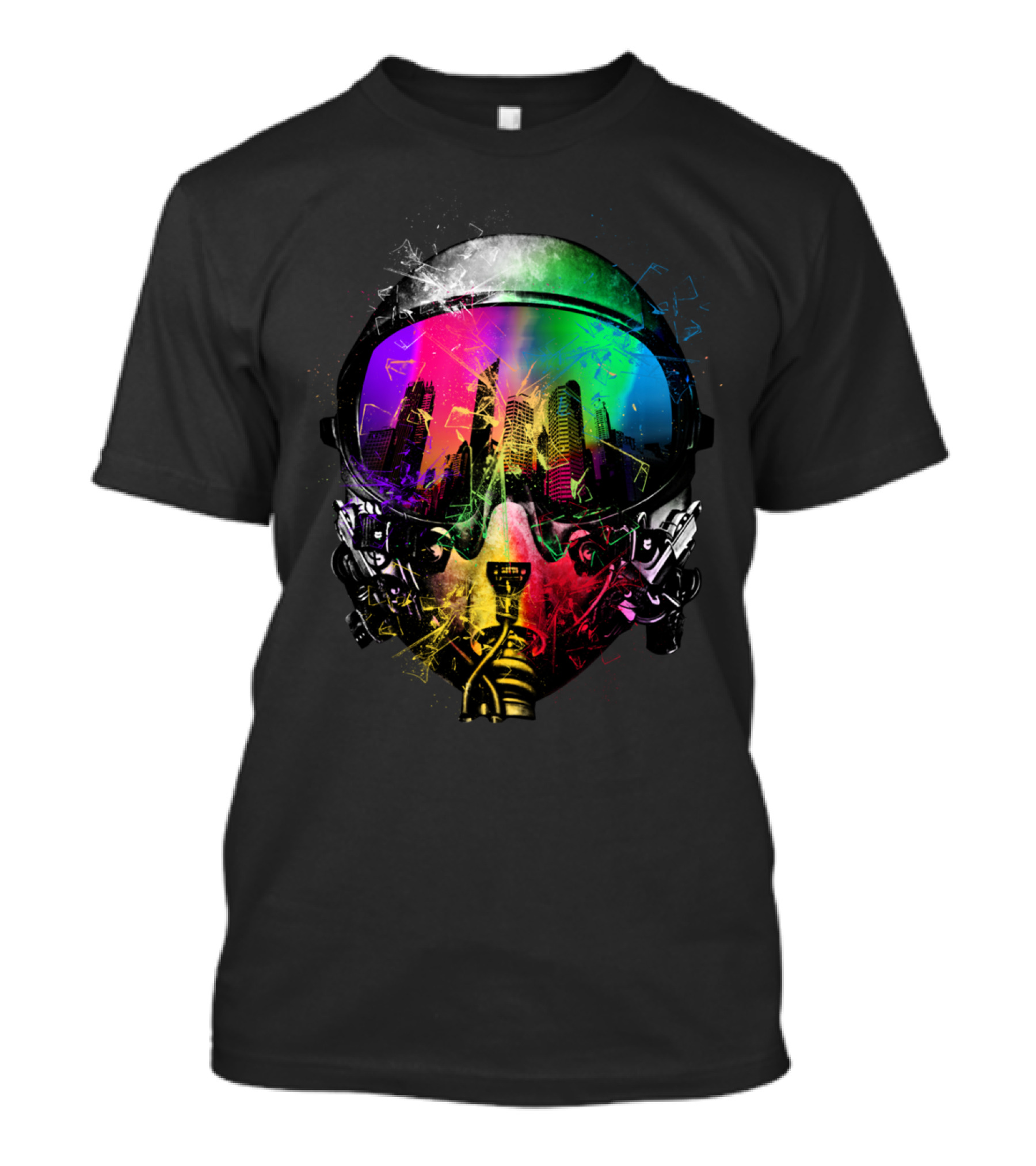 Colorful Eject Urban Pilot Helmet Cityscape Reflection T-Shirt