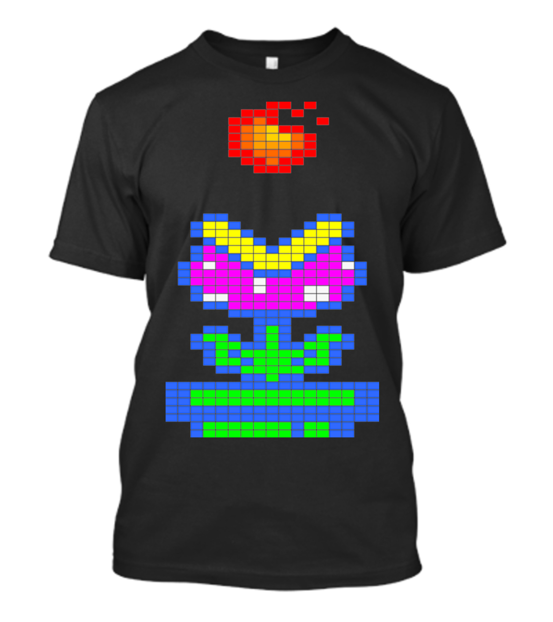 8 Bit Retro Fireball And Pixel Plant Blossom T-Shirt