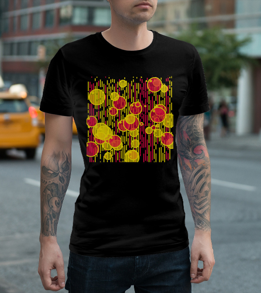 Bubbles And Lines Vibrant Yellow Red T-Shirt