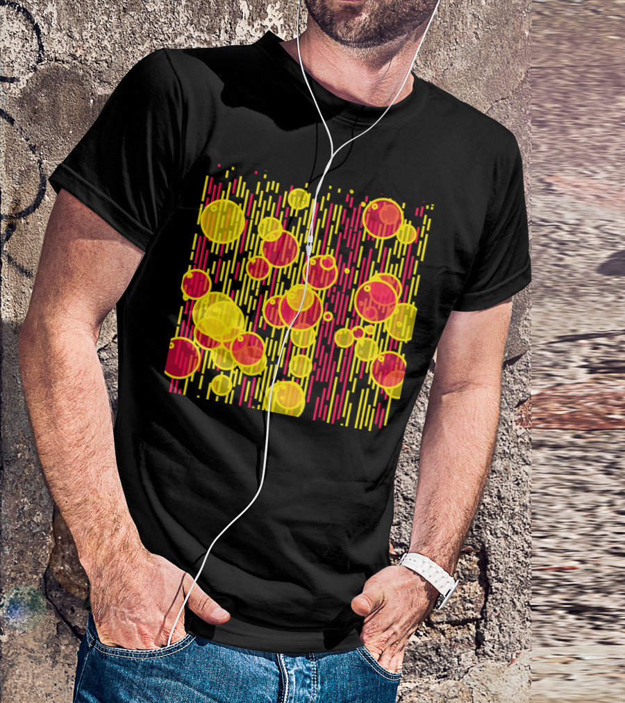 Bubbles And Lines Vibrant Yellow Red T-Shirt
