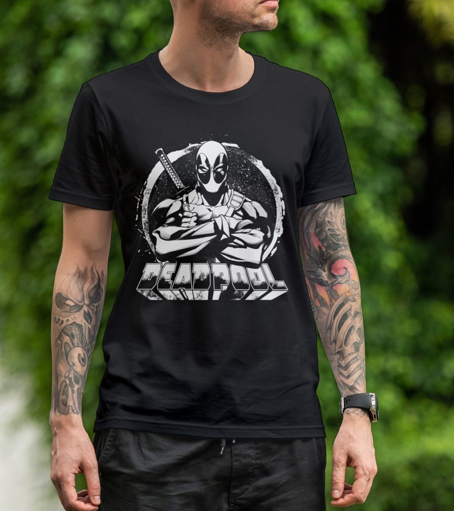 Deadpool Arms Crossed Sword Stare Down T-Shirt