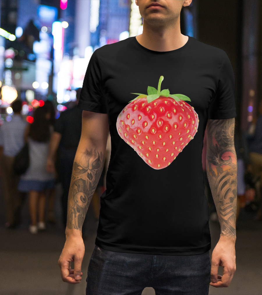 Strawberry Realistic Red Fruit With Green Leaves T-Shirt