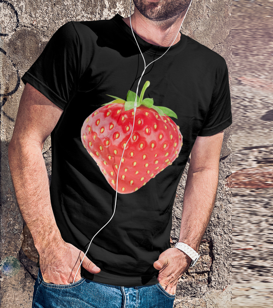 Strawberry Realistic Red Fruit With Green Leaves T-Shirt