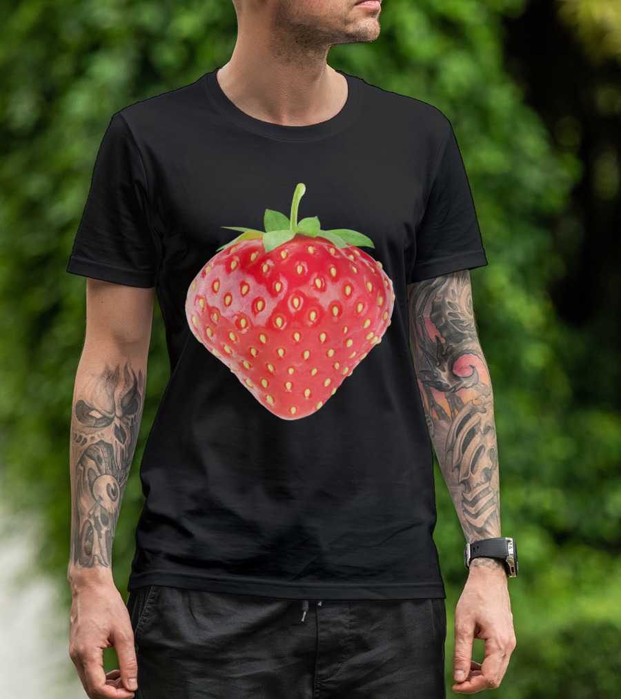 Strawberry Realistic Red Fruit With Green Leaves T-Shirt