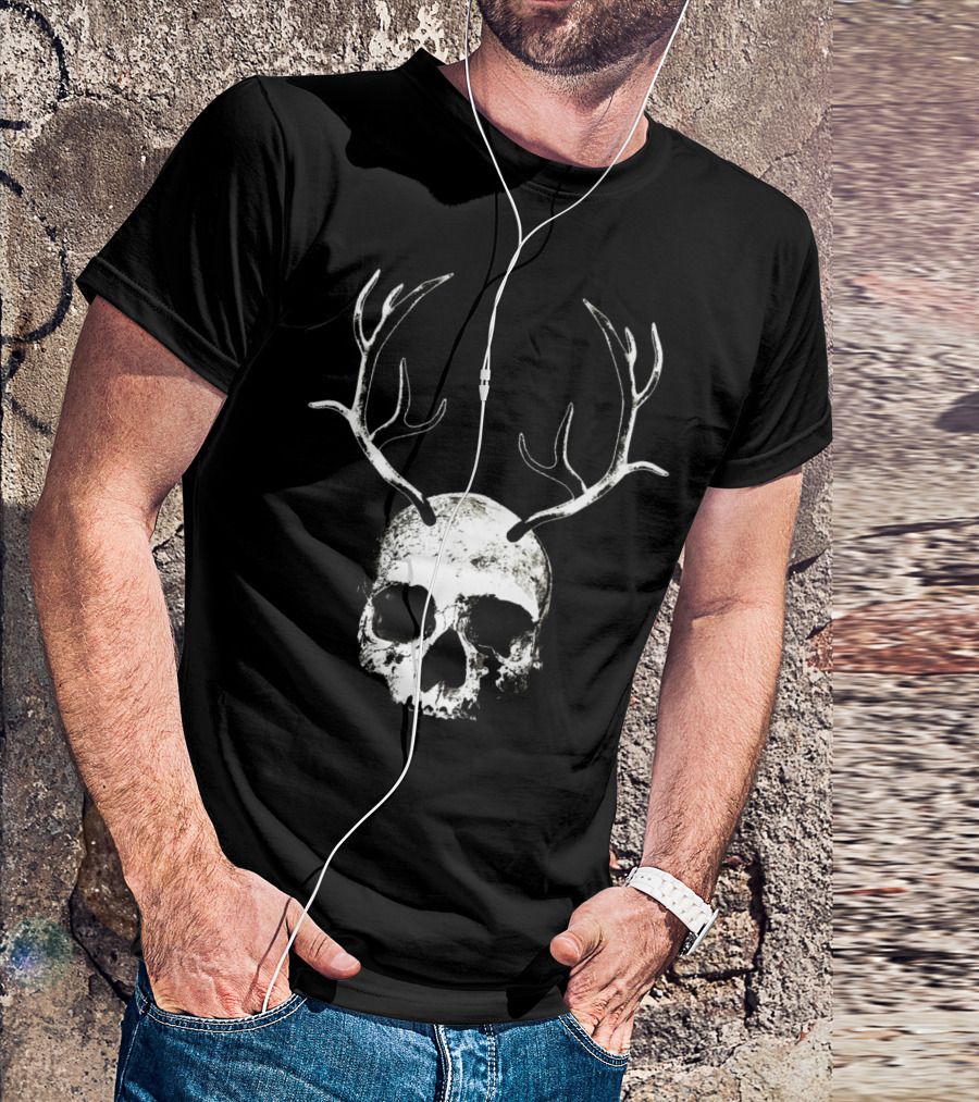 Reindeer Man Skull Antler Fusion T-Shirt