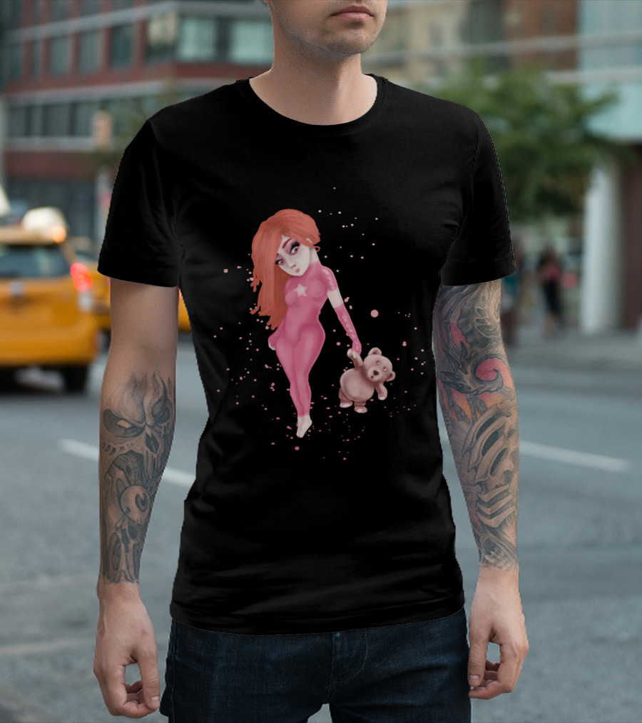 Dearspace Pink Star Girl with Teddy Bear T-Shirt