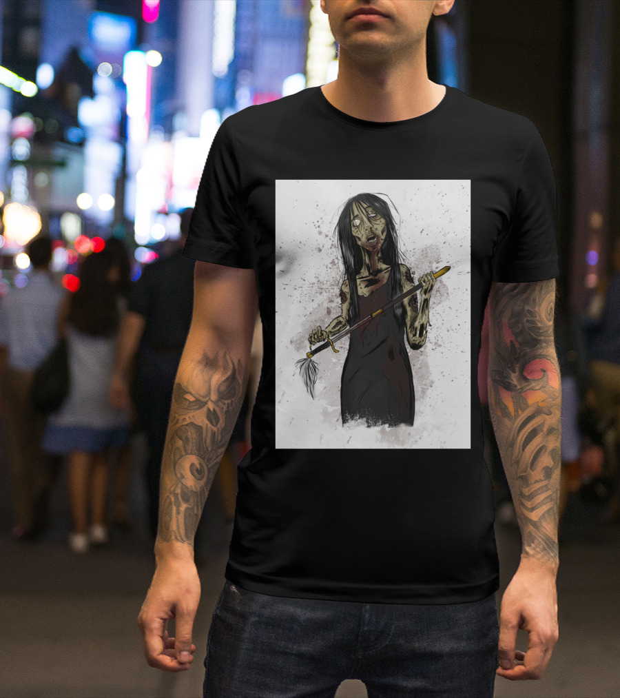 Zombie Horror With Creepy Figure Holding Weapon T-Shirt