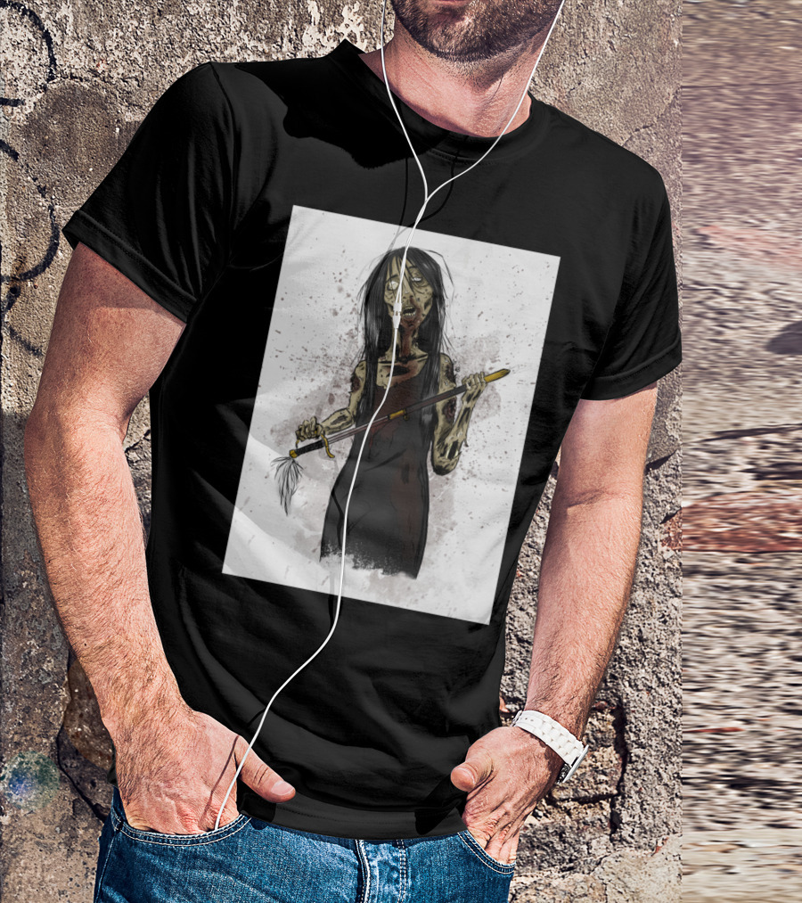 Zombie Horror With Creepy Figure Holding Weapon T-Shirt