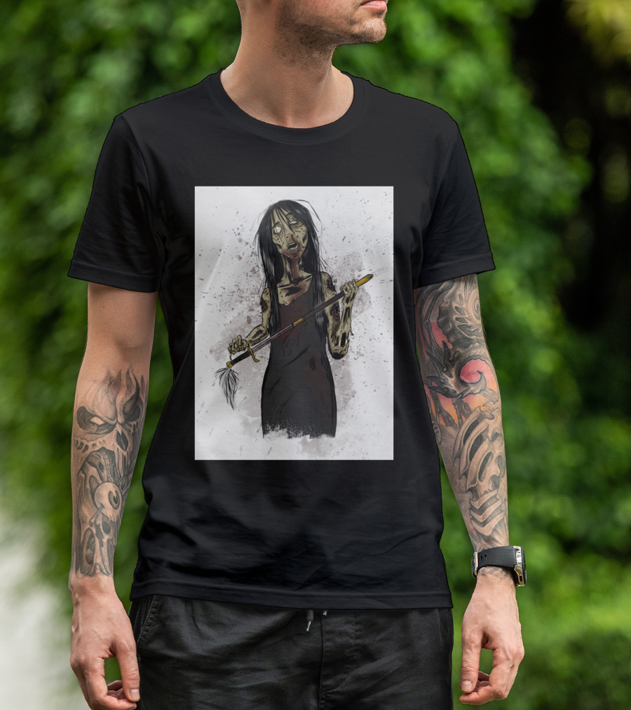 Zombie Horror With Creepy Figure Holding Weapon T-Shirt